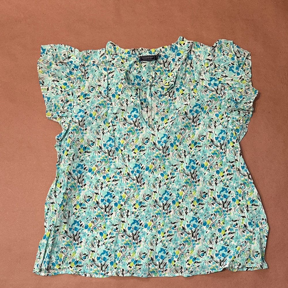 Vineyard Vines Floral Top - Blue, Green, Yellow